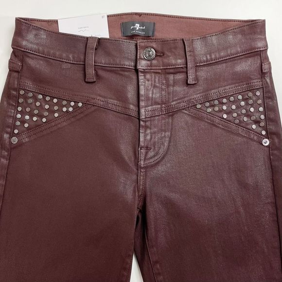 7 For All Mankind The Skinny Studded Coated Jean Coco Brown 27 NWT - Picture 3 of 9